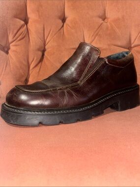 Aldo chunky lug sole burgundy brown leather loafer slip on punk grunge shoe 41